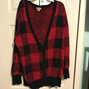 Mossimo Red Plaid Cardigan Sweater